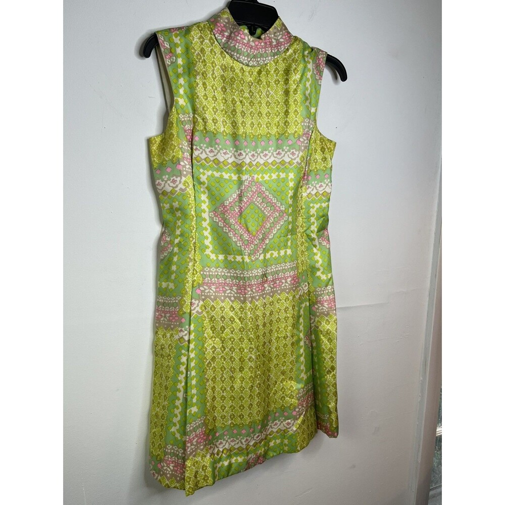 Vintage 1960s Suzy Perette Psychedelic Green VTG 60s Kaleidoscope Dress S /xs